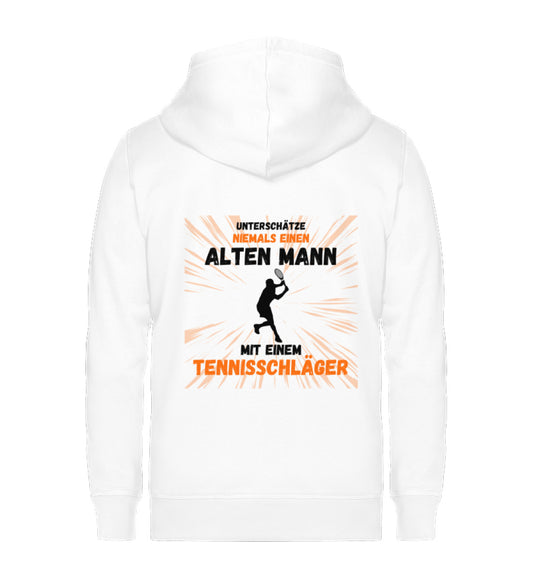 Alter Mann mit Tennisschläger  - Unisex Organic Sweatjacke (Rückendruck)